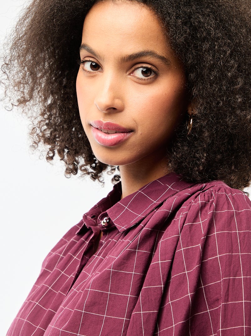 Chemisier fluide imprimé carreaux Bordeaux - Kiabi