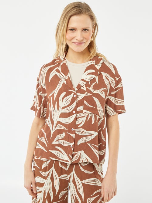 Chemisier maille crêpée manches courtes à motif - Kiabi