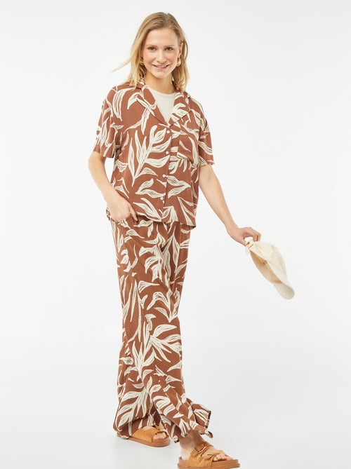 Chemisier maille crêpée manches courtes à motif - Kiabi