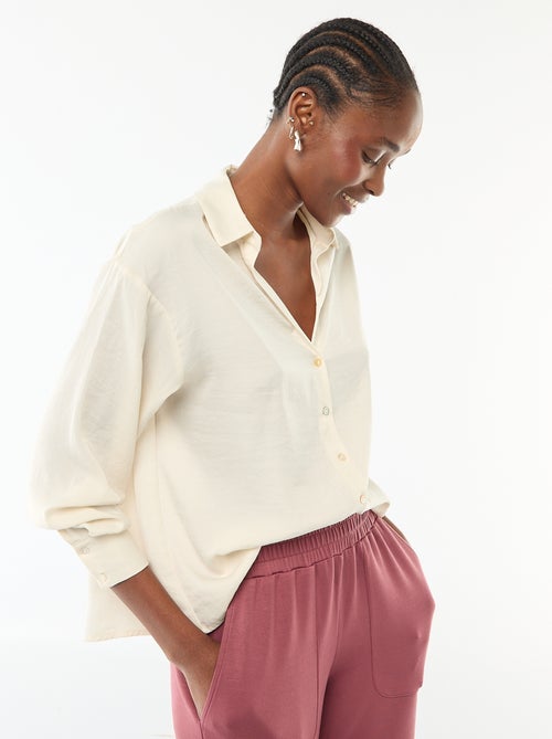 Chemisier manches longues en satin uni - Kiabi