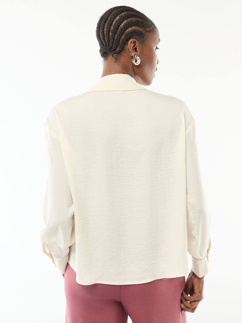 Chemisier manches longues en satin uni Beige - Kiabi