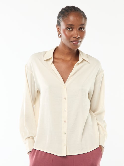 Chemisier manches longues en satin uni - Kiabi