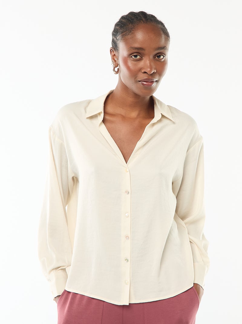 Chemisier manches longues en satin uni Beige - Kiabi