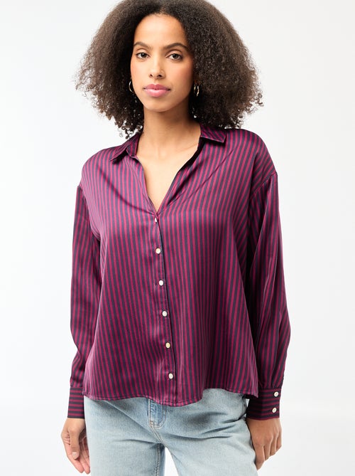 Chemisier manches longues en satin uni - Kiabi