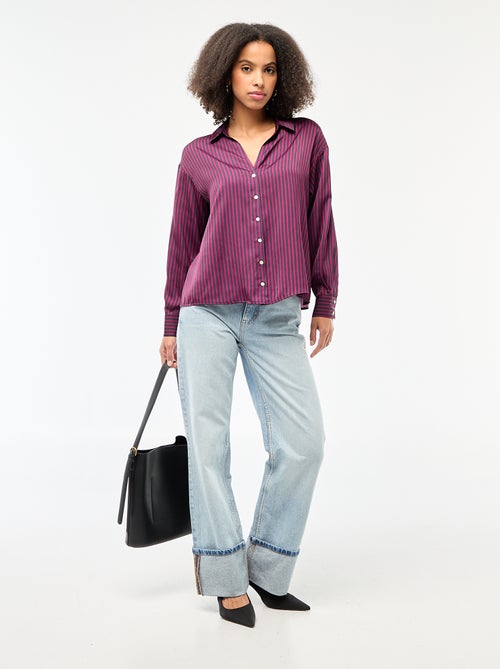 Chemisier manches longues en satin uni - Kiabi