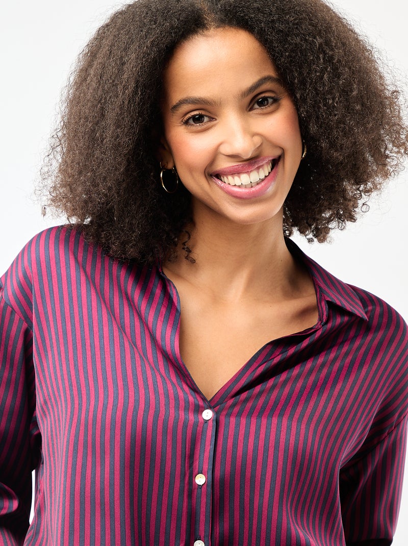 Chemisier manches longues en satin uni Bleu - Kiabi