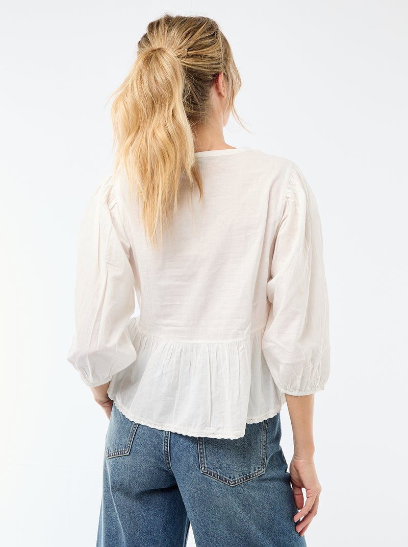 Chemisier romantique avec liens à nouer au col Beige - Kiabi