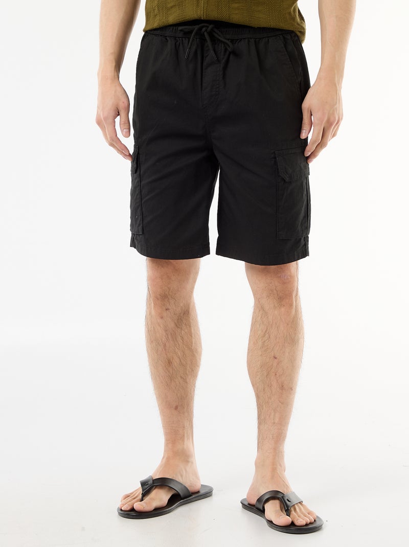Chino-Bermuda aus Popeline mit Pattentaschen Schwarz - Kiabi