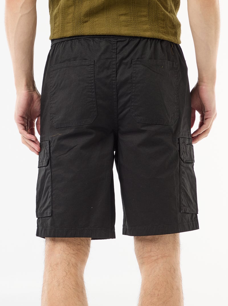 Chino-Bermuda aus Popeline mit Pattentaschen Schwarz - Kiabi