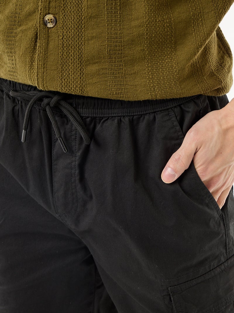 Chino-Bermuda aus Popeline mit Pattentaschen Schwarz - Kiabi