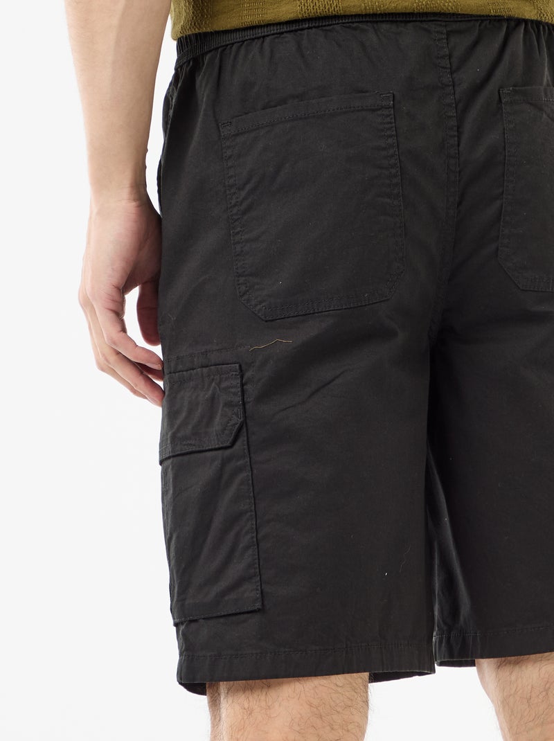 Chino-Bermuda aus Popeline mit Pattentaschen Schwarz - Kiabi