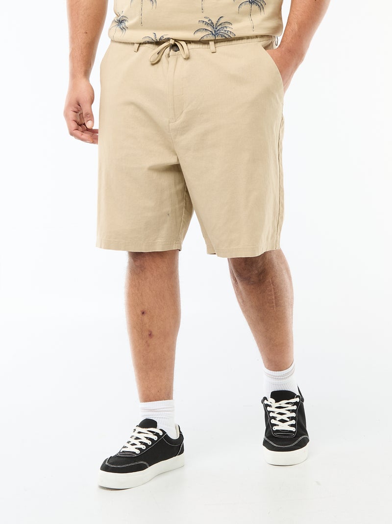 Chino Bermuda Shorts with Button and Zip Fly + Drawstring Beige - Kiabi