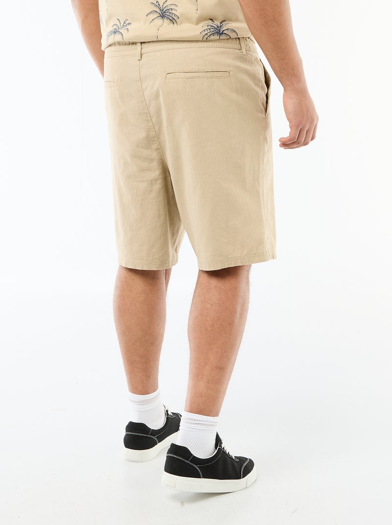 Chino Bermuda Shorts with Button and Zip Fly + Drawstring Beige - Kiabi