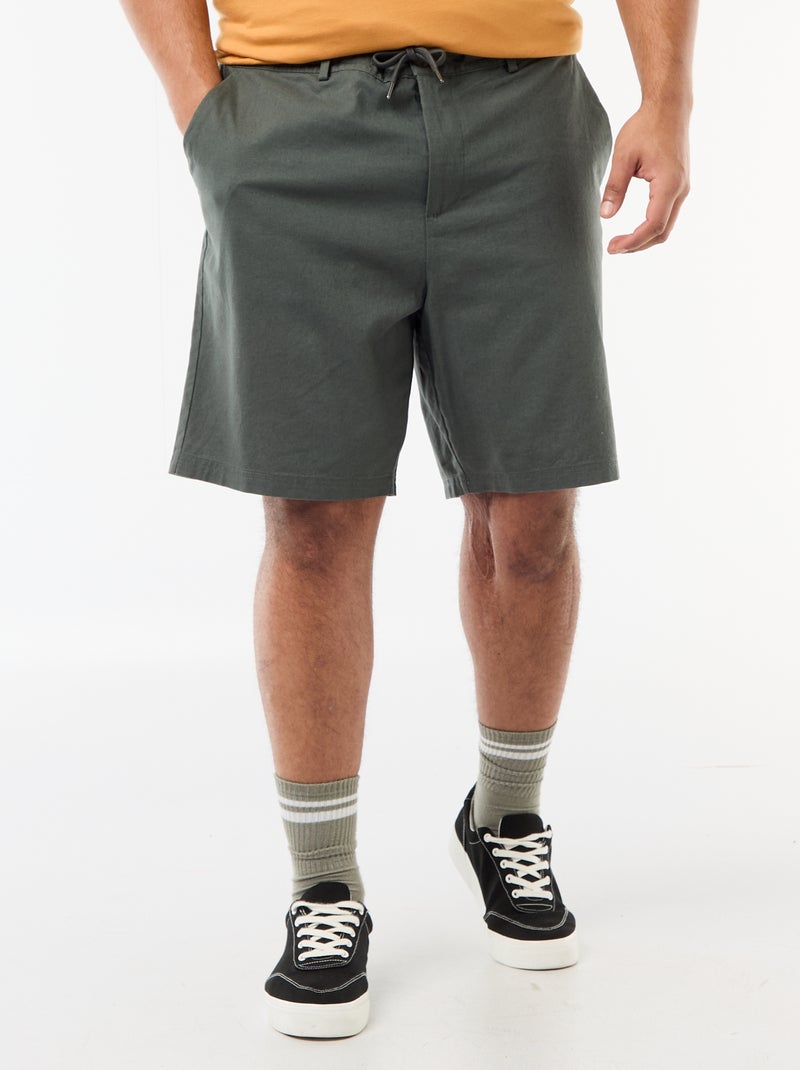 Chino Bermuda Shorts with Button and Zip Fly + Drawstring Green - Kiabi