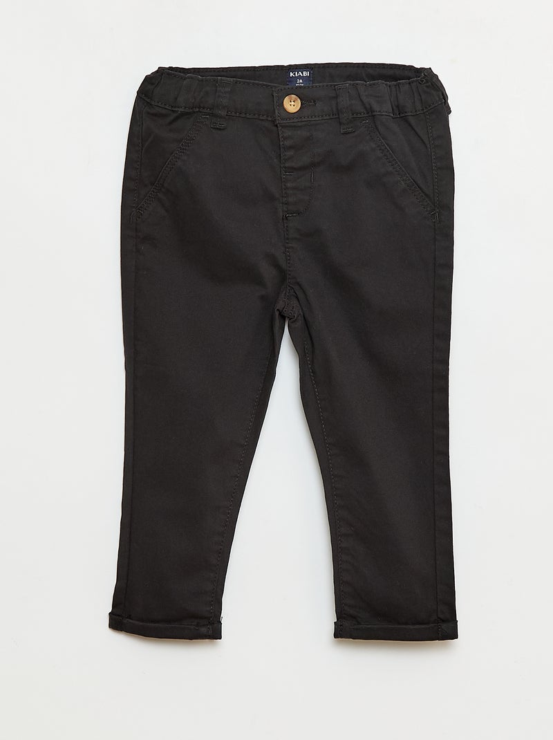 Chino droit en coton stretch Noir - Kiabi