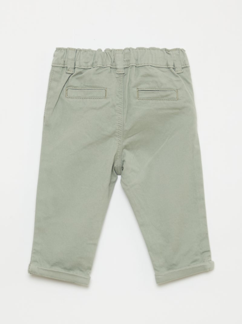 Chino droit en coton stretch Vert - Kiabi