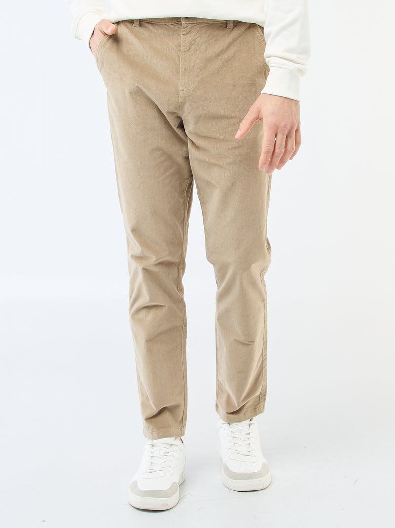 Chino en velours taille standard Beige - Kiabi