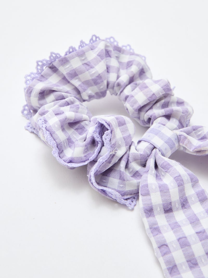 Chouchou carreaux vichy avec noeud long Violet - Kiabi