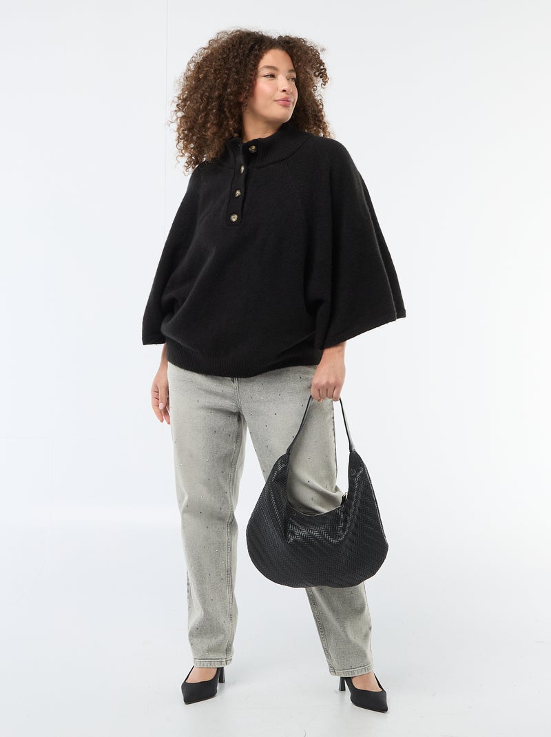 Chunky Knit Cape Cardigan Black - Kiabi