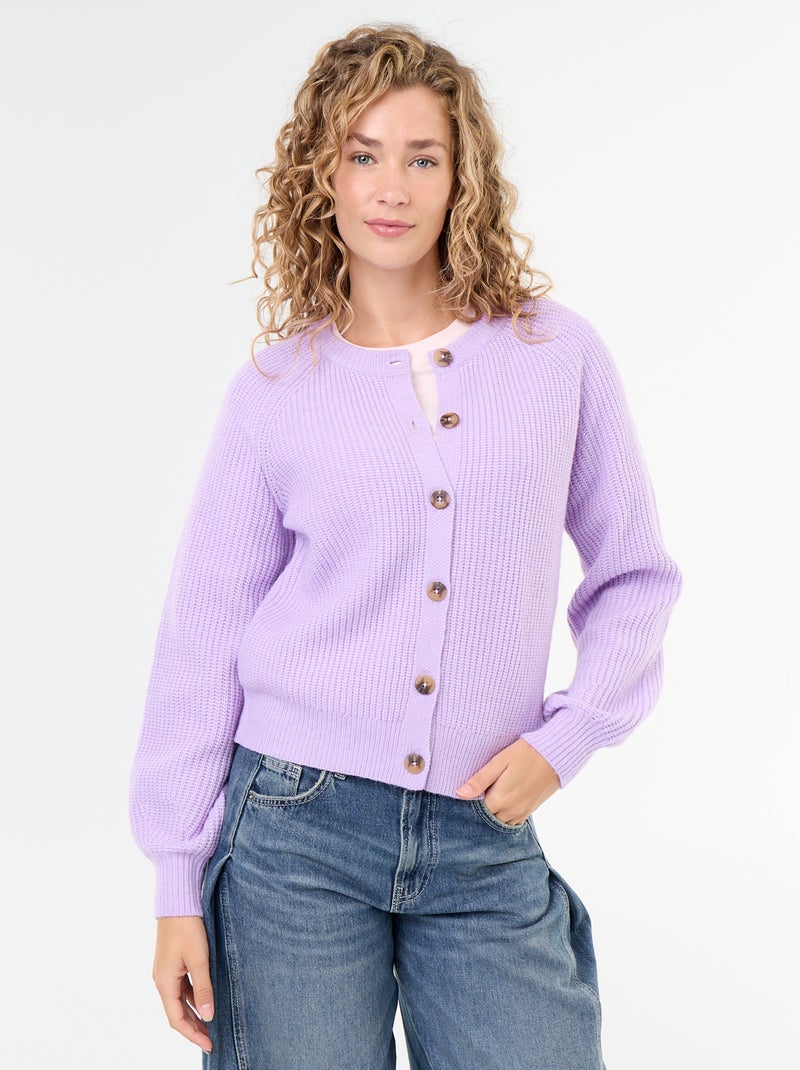 Chunky Knit Cardigan Purple - Kiabi