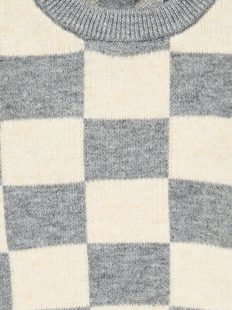 Chunky Knit Checkerboard Sweater Grey - Kiabi