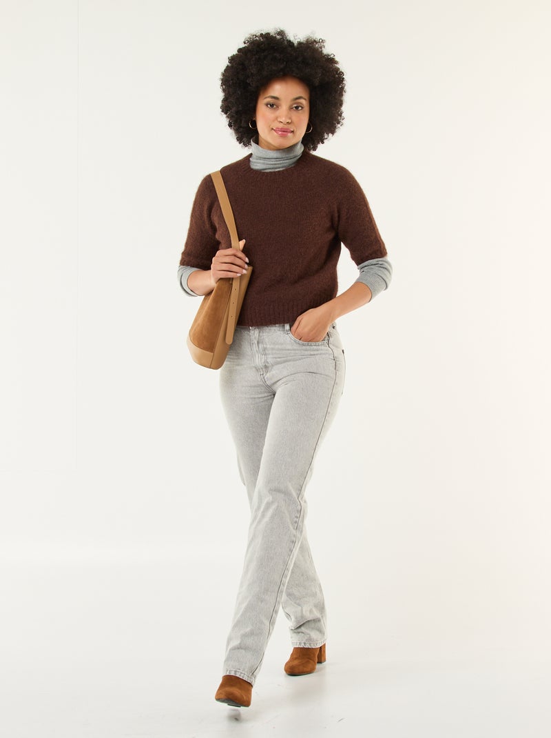 Chunky knit short-sleeved sweater Brown - Kiabi