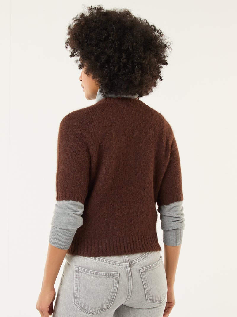 Chunky knit short-sleeved sweater Brown - Kiabi