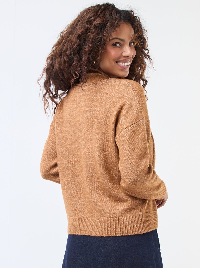 Chunky Knit Sweater with Scarf Brown - Kiabi