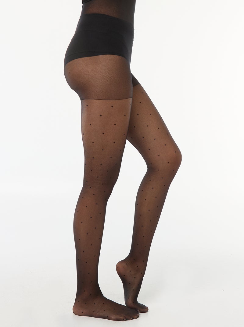 Collants plumetis à pois - 30D Noir - Kiabi
