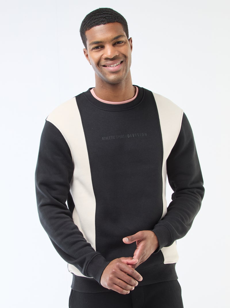 Colorblock-Sweatshirt im Sportswear-Look Schwarz/Beige - Kiabi