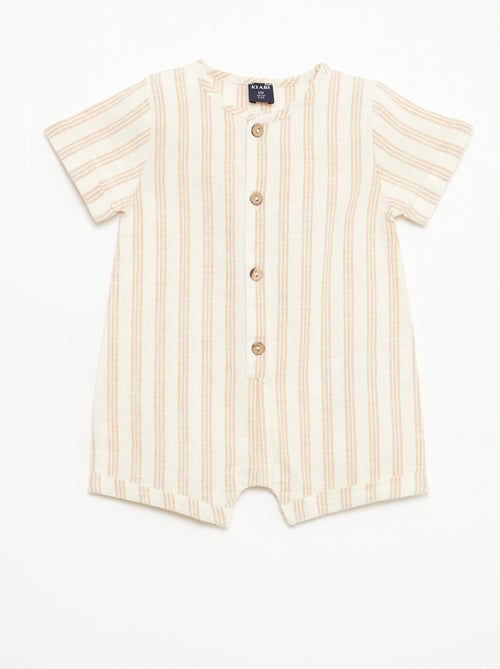 Combinaison courte en coton et lin mélangés - Kiabi