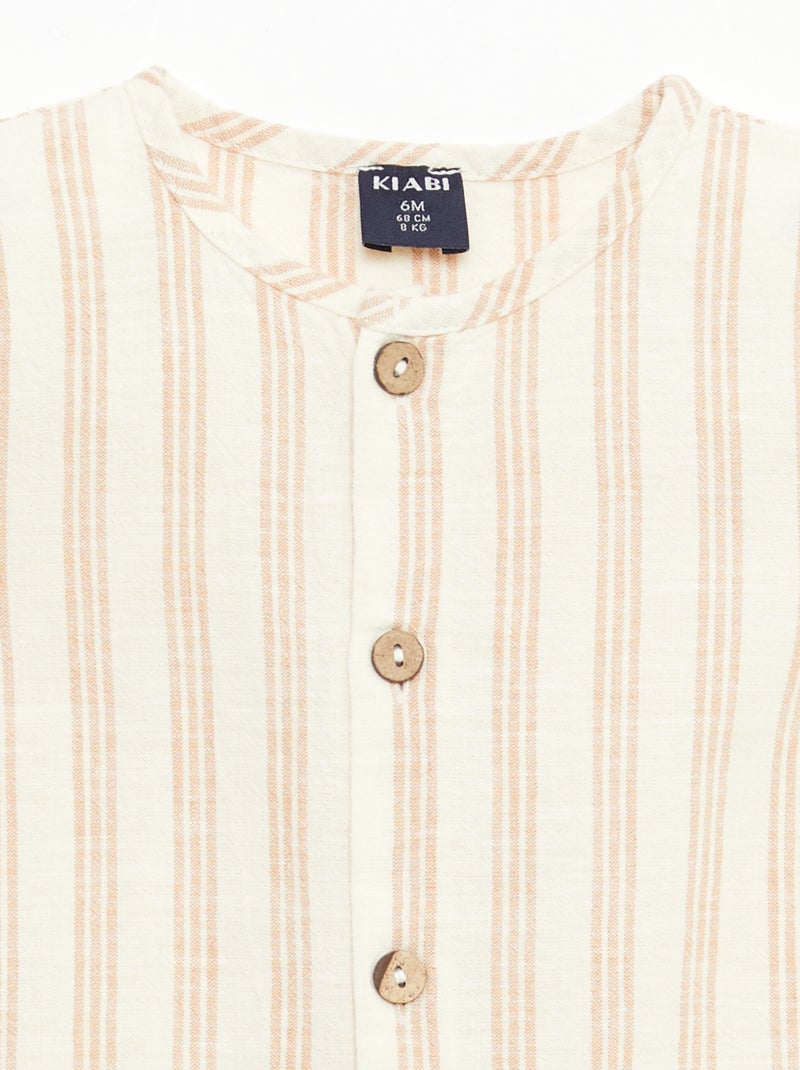 Combinaison courte en coton et lin mélangés Beige - Kiabi