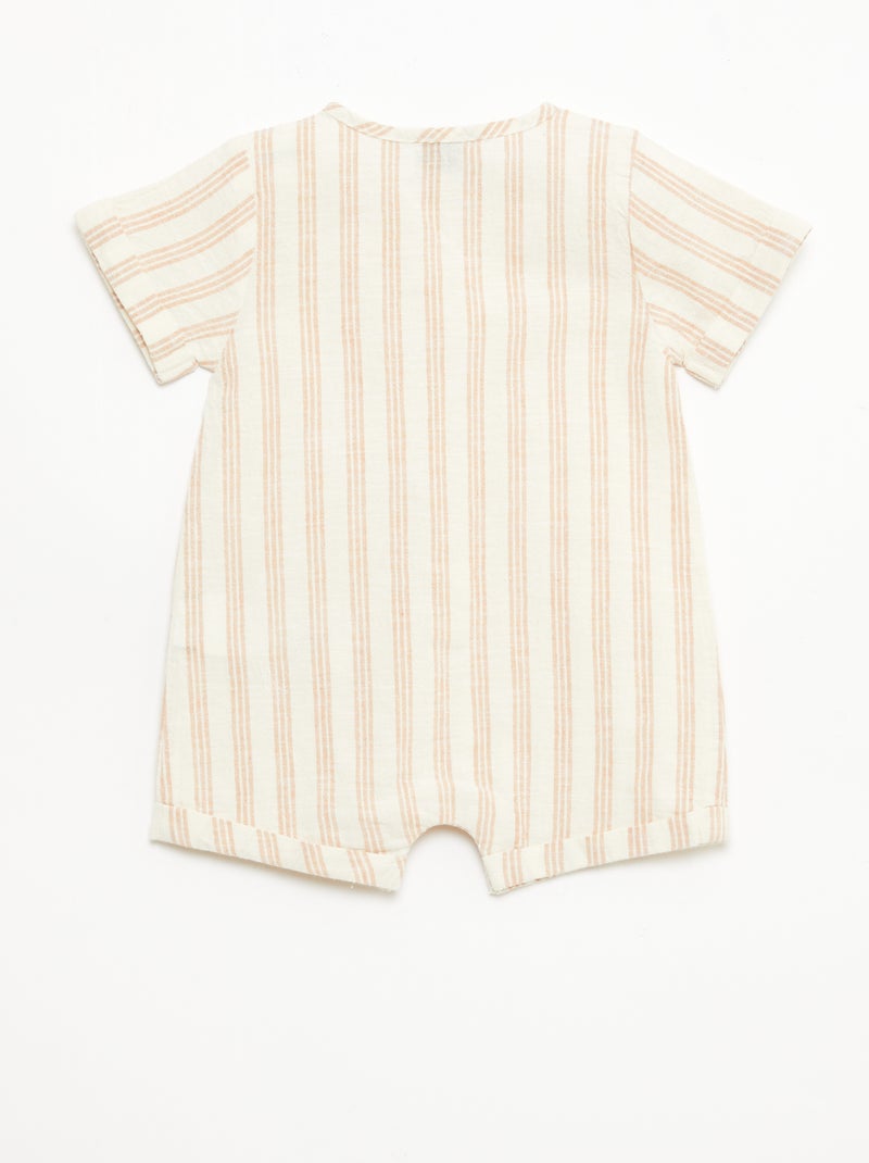 Combinaison courte en coton et lin mélangés Beige - Kiabi