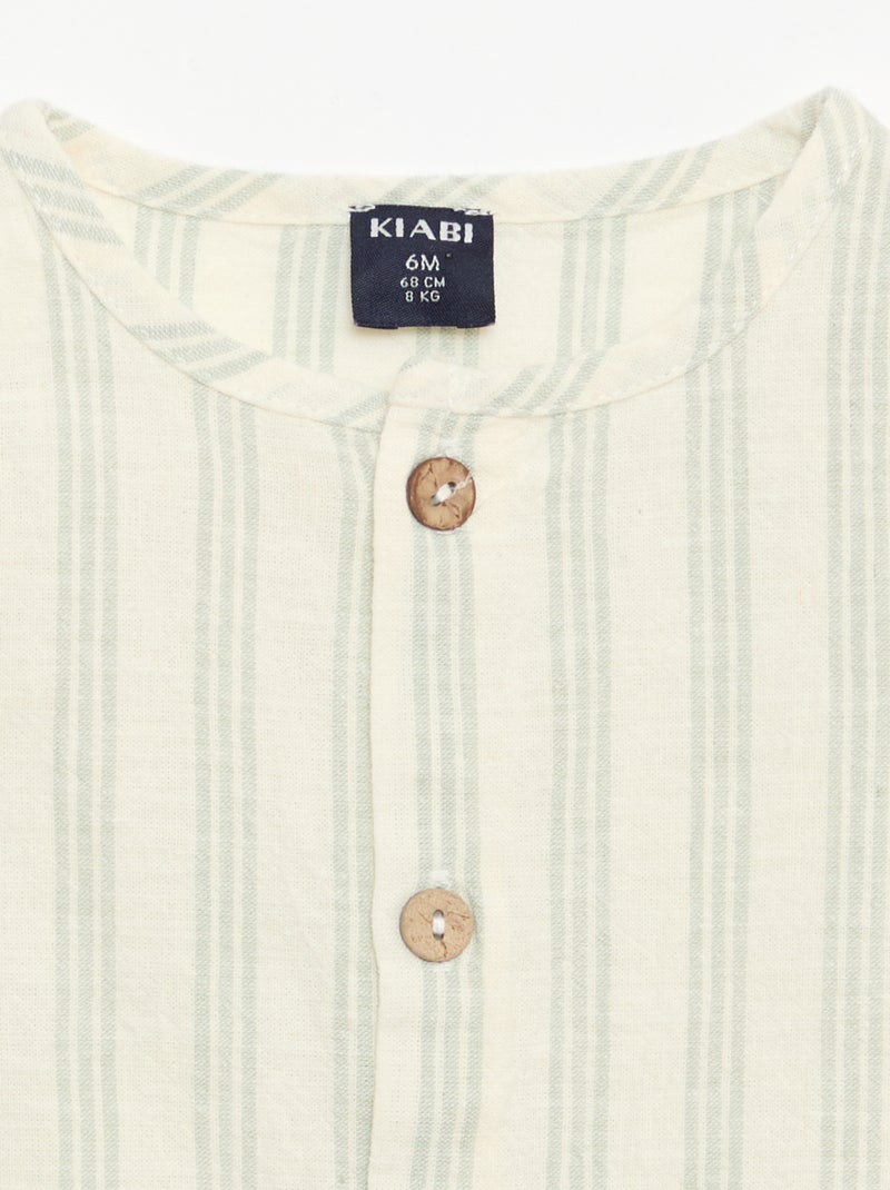 Combinaison courte en coton et lin mélangés Vert - Kiabi