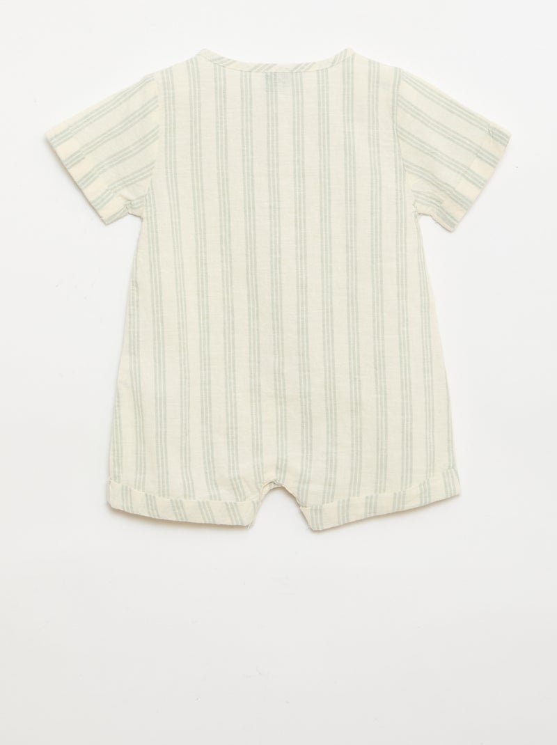 Combinaison courte en coton et lin mélangés Vert - Kiabi