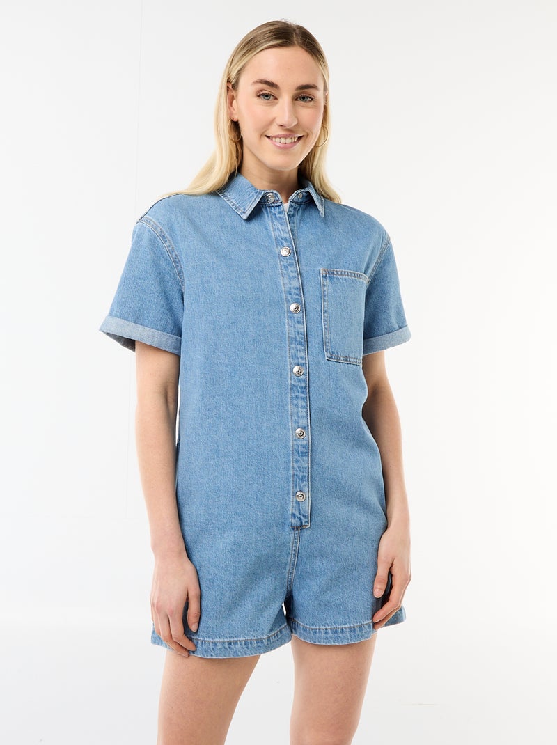 Combinaison en jean courte Bleu - Kiabi