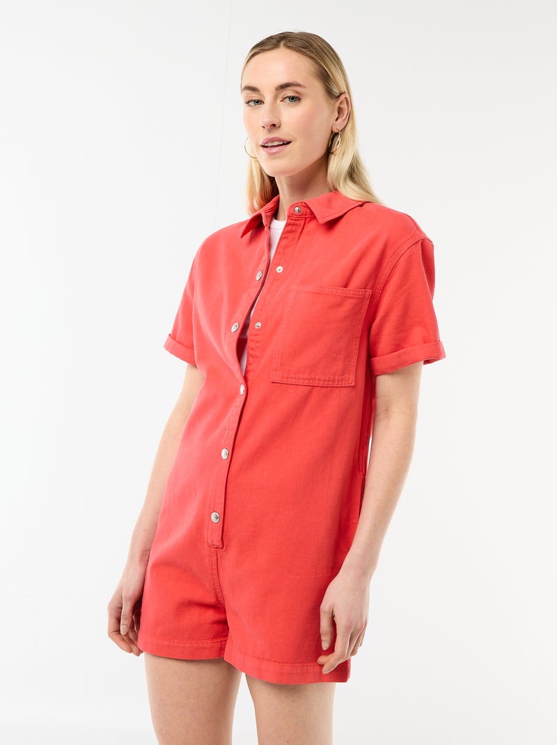 Combinaison en jean courte Rouge - Kiabi