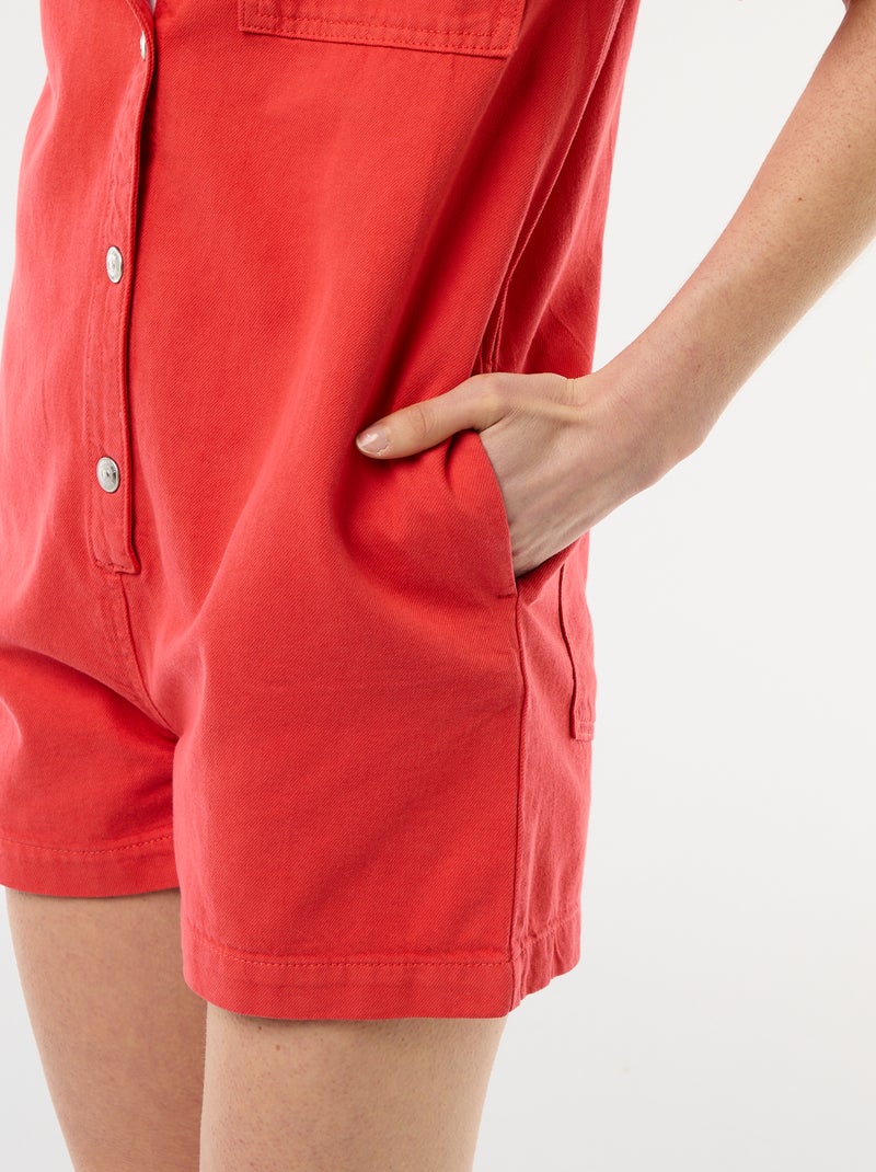Combinaison en jean courte Rouge - Kiabi