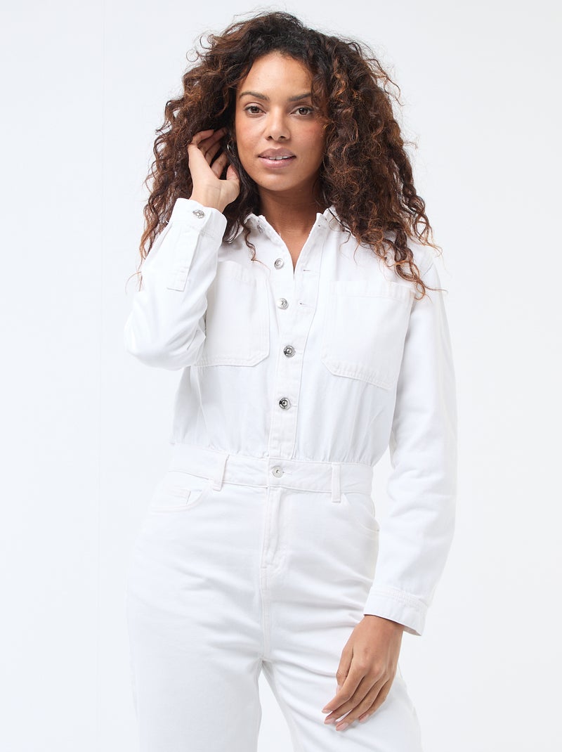 Combinaison en jean manches longues Blanc - Kiabi