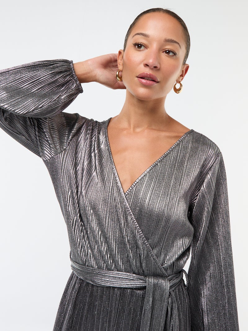 Combinaison jambe large en maille plissée Gris - Kiabi