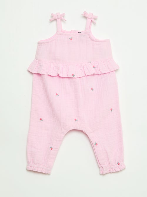 Combinaison longue à bretelles en popeline de coton - Kiabi