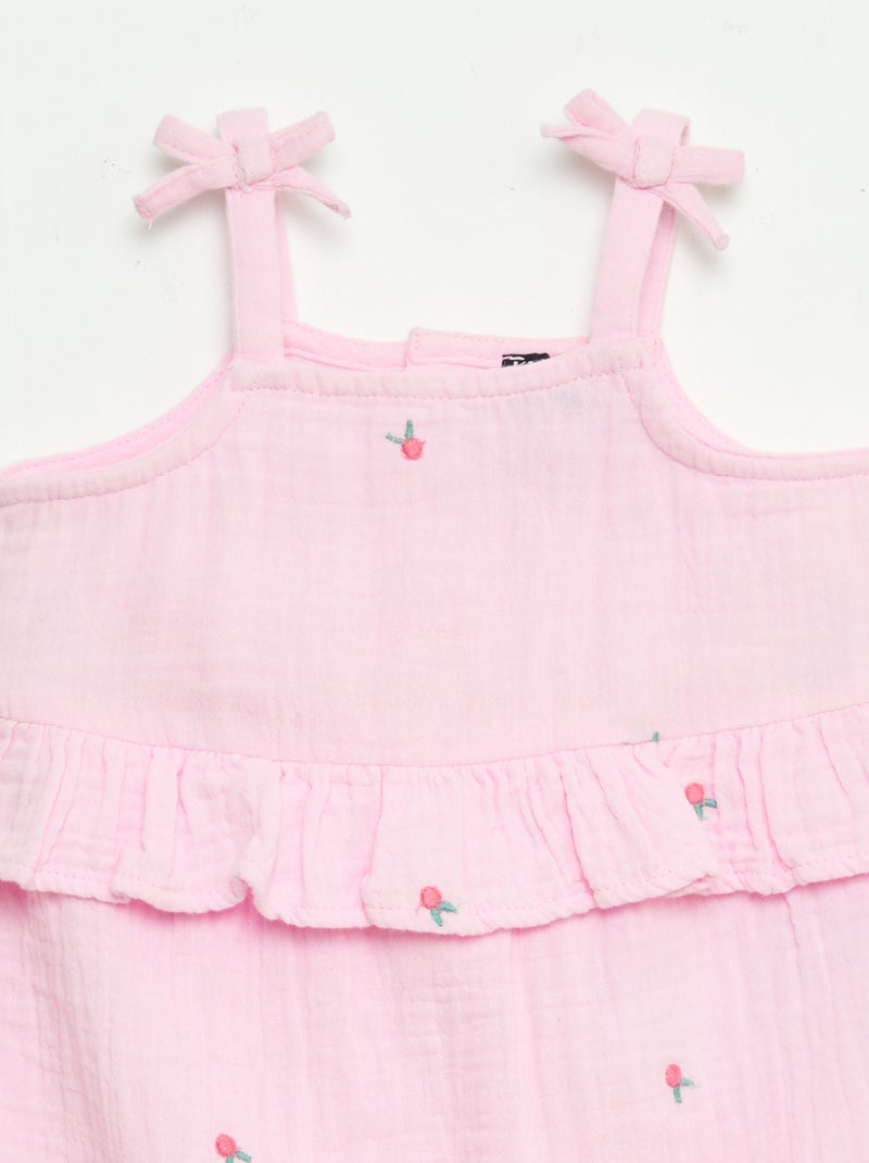 Combinaison longue à bretelles en popeline de coton Rose - Kiabi