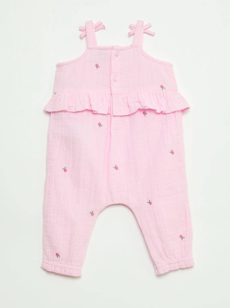 Combinaison longue à bretelles en popeline de coton Rose - Kiabi