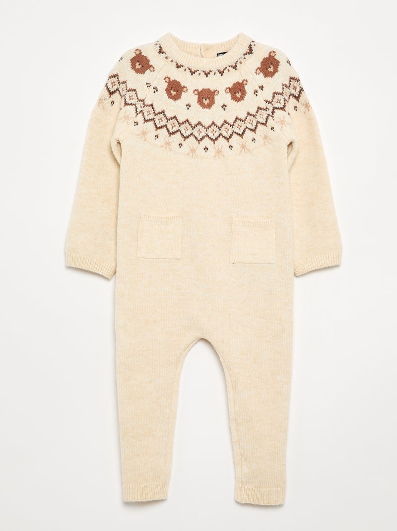 Combinaison longue en tricot jacquard Beige - Kiabi