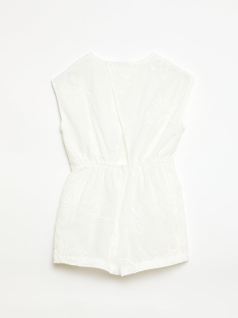 Combinaison short avec grandes fleurs brodées Blanc - Kiabi