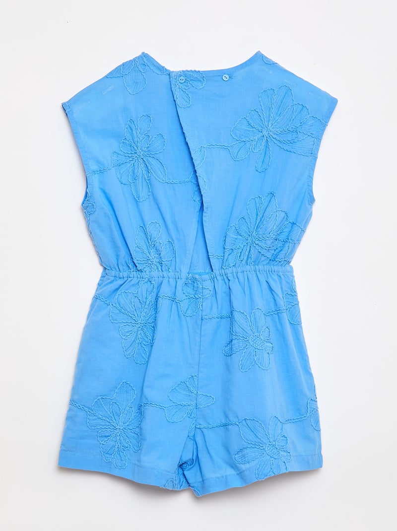 Combinaison short avec grandes fleurs brodées Bleu - Kiabi