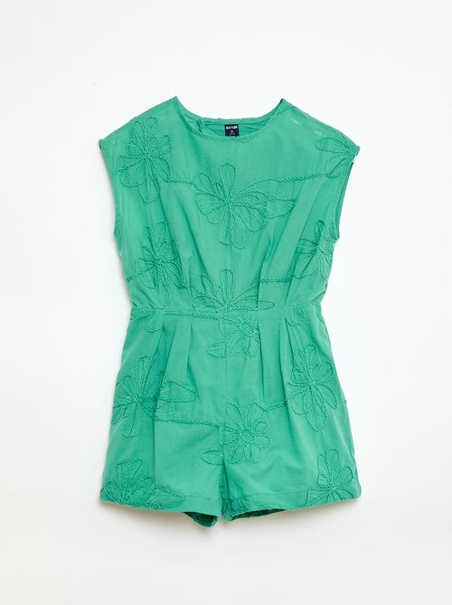 Combinaison short avec grandes fleurs brodées - Kiabi