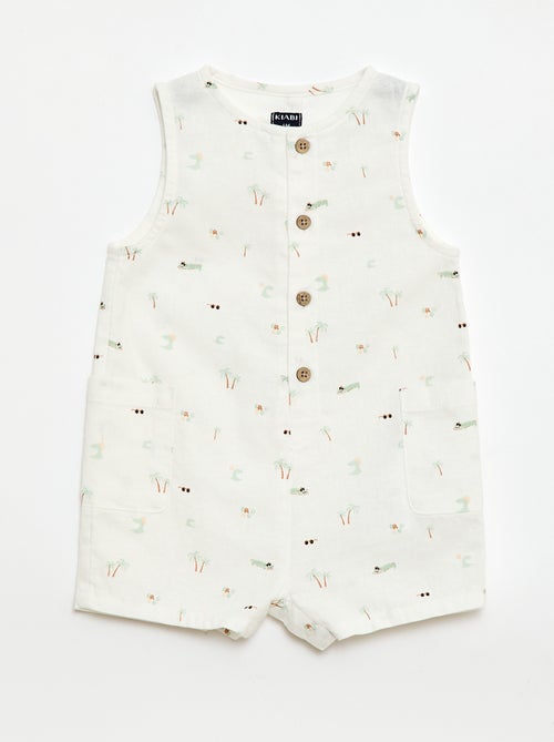 Combinaison short en coton et lin - Kiabi