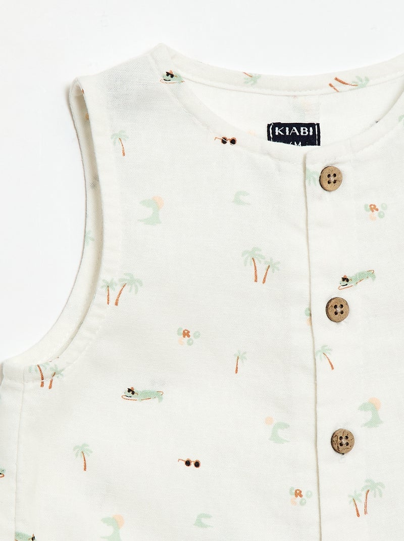 Combinaison short en coton et lin Blanc - Kiabi