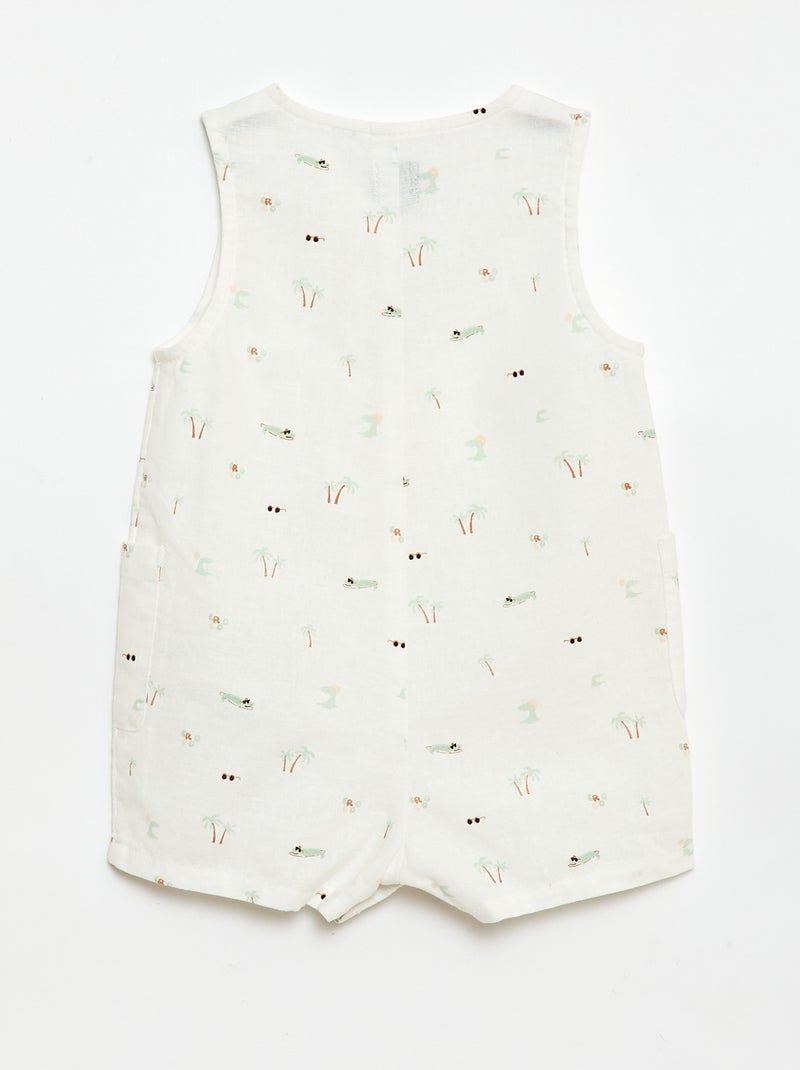Combinaison short en coton et lin Blanc - Kiabi